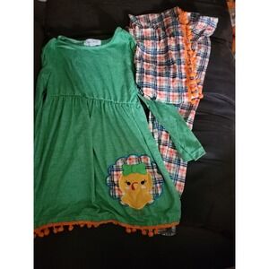 Marie nicole boutique fall Thanksgiving turkey dress leggings scarf size XXL 6 y